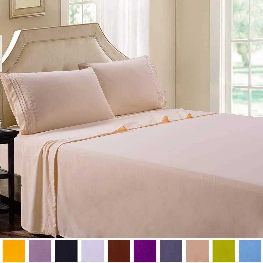 Shilucheng Bed Sheets Set Microfiber 1800 Thread Count Percale Super Soft and Comforterble| 16 Inch Deep Pockets | Wrinkle Fade and Hypoallergenic - 4 Piece(California King, Ivory)