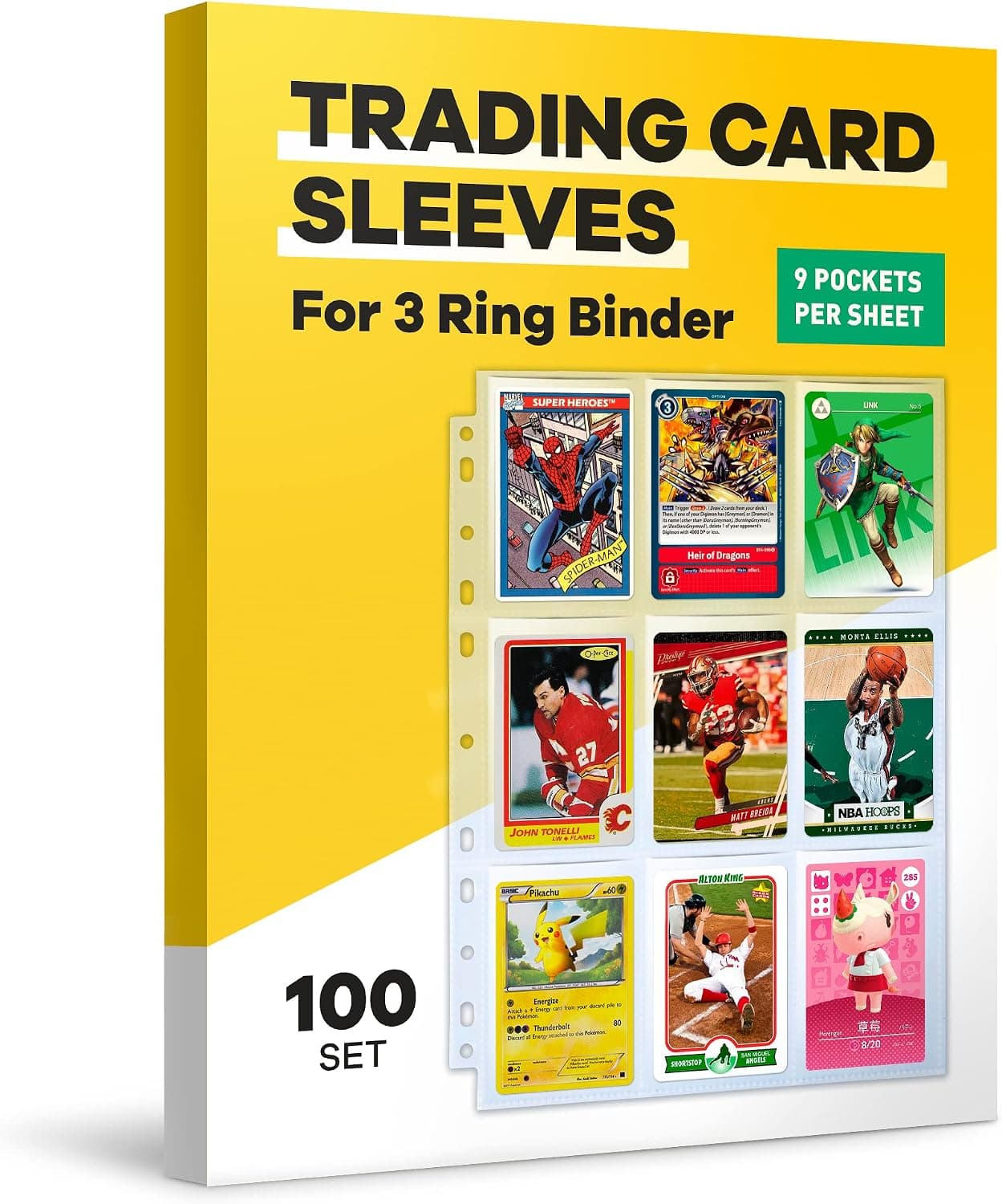 Trading Card Sleeves 9 Pocket for 900 Trading Cards 3.5 x 2.5" (100 Pack)