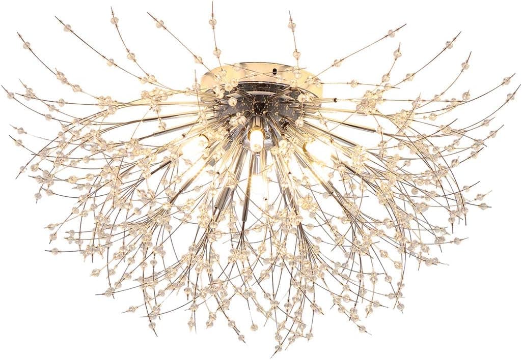 Garwarm Firework Chandeliers, Modern LED Crystal Ceiling Light Fixtures 6 G9 Lights Pendant Lighting Ceiling Lamp Chrome
