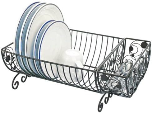 Country Kitchen Dish Rack with Cutlery Basket - 18x10x8 (Dark Brown)