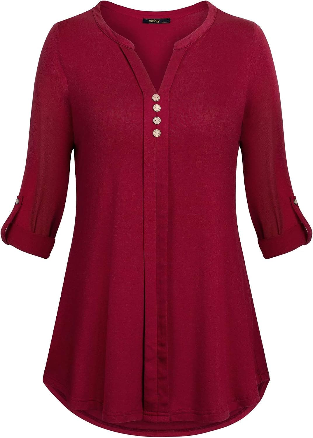 Three quarter Sleeve T Shirt Women,Tunic Tops for Leggings for Women Working Blouses Tunics Wine Red M