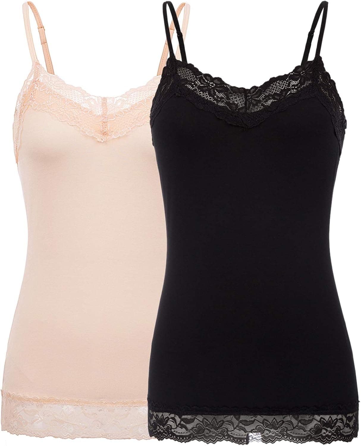 Kate Kasin Women's Adjustable Spaghetti Strap Lace Trim Cami Tunic Tank Top