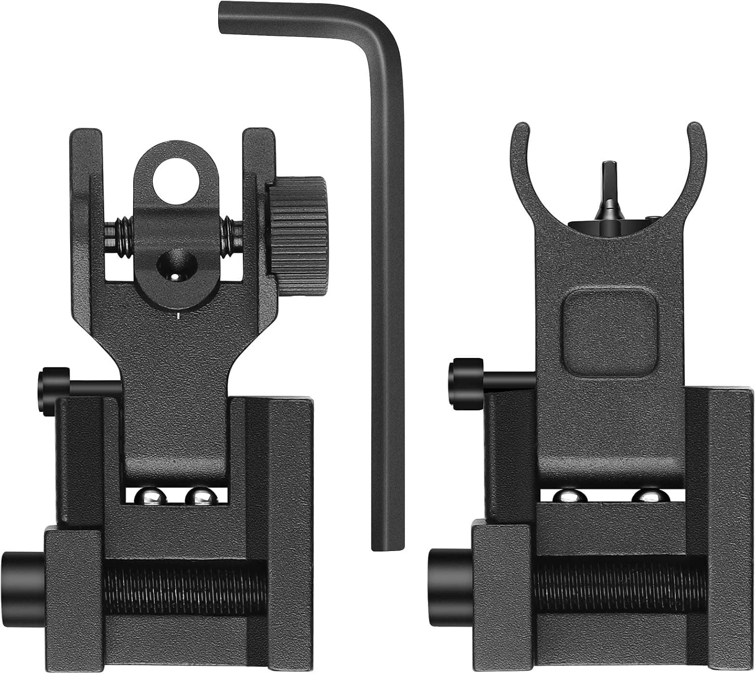 Flip Up Iron Sight with Front Rear & Rear Sight Offset Sights for Picatinny & Weaver Rail Black