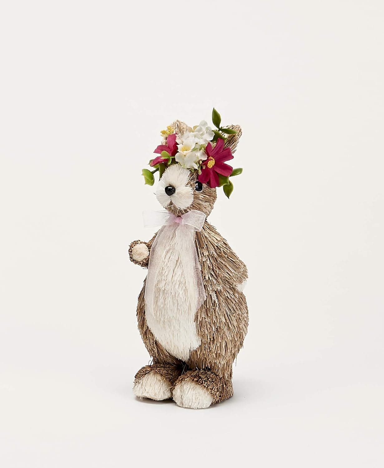 Worth Imports 7" Standing Bunny W/Flowers Figurine, Pink,Beige