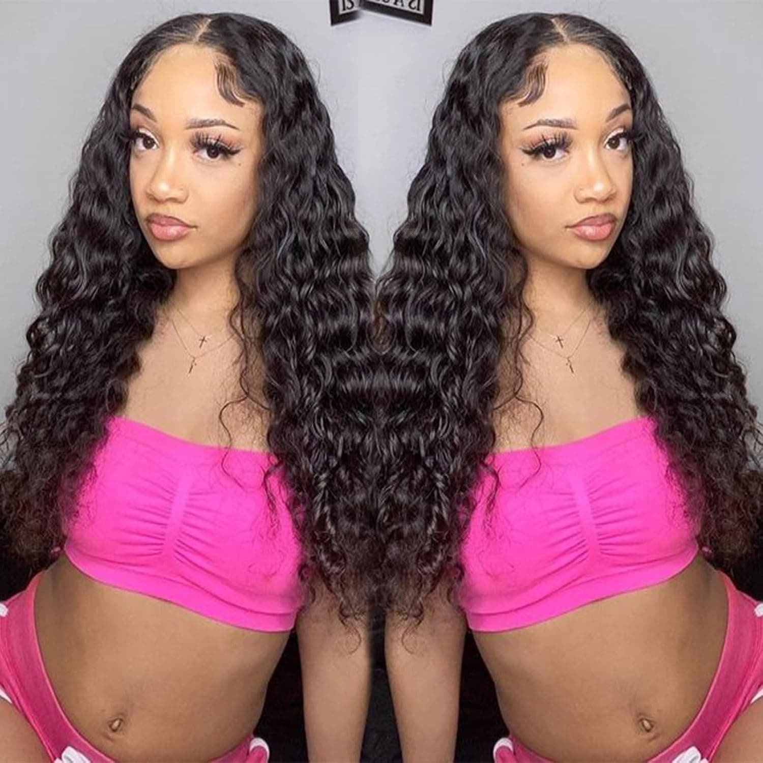 DAIMER 13X4 Lace Front Wigs Human Hair Pre Plucked for Black Women Water Wave Wigs with Baby Hair HD Lace Frontal Human Hair Wigs 150 Density Free Part Natural Black 22 Inch