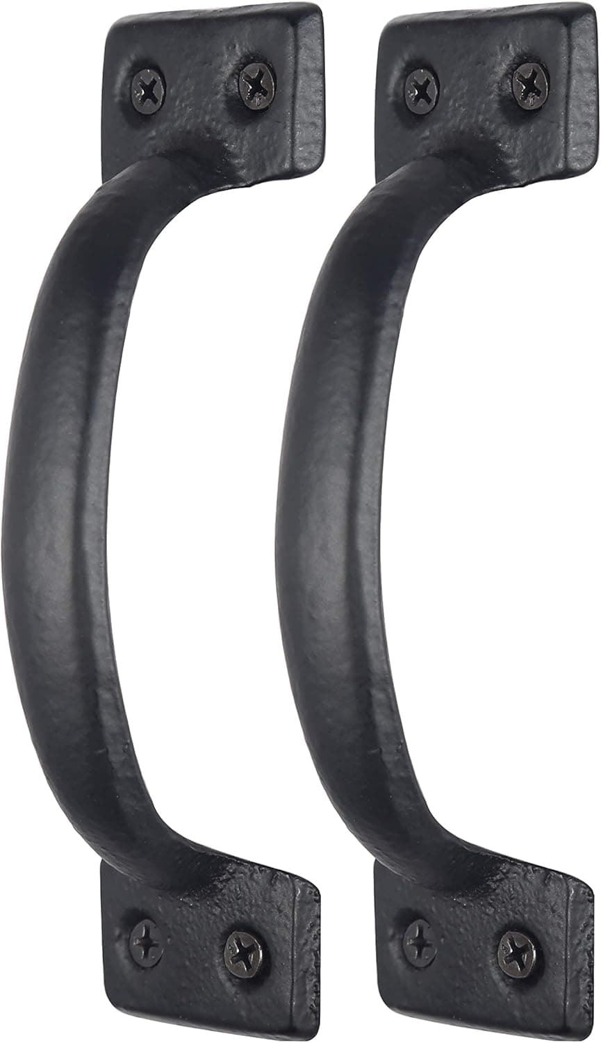 WEBI Rustic Gate Handle:Cast Iron Sliding Barn Door Handle,Vintage Gate Pull Handle Fence Cabinet Handles for Outdoor,Garage,Interior,Black,2 Packs