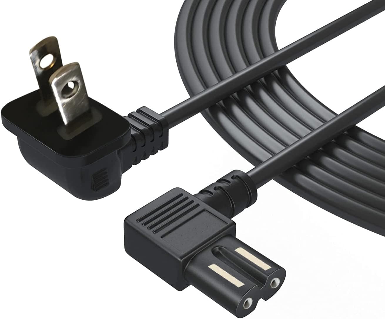 BRENDAZ Right Angle TV Power Cable for TV Monitor – 2 Slots Angled Power Cord – Compatible for Samsung LG, Vizio LED Flat TV, Philips, Roku TV, 125V at 10A.