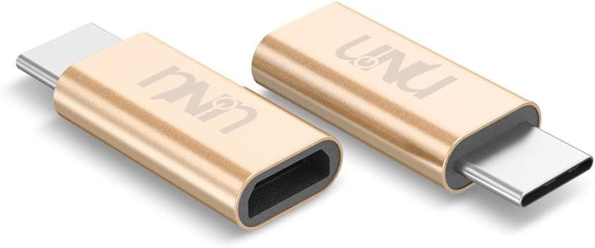 UNU Type C Adapter, USB-C to Micro USB Aluminum Adapter (USB-C to Micro USB) Type C to Micro USB Connector for Galaxy S10, S10 Plus, S10e, Note9, Google Pixel 3, Pixel 3 XL and More (2-Pack, Gold)