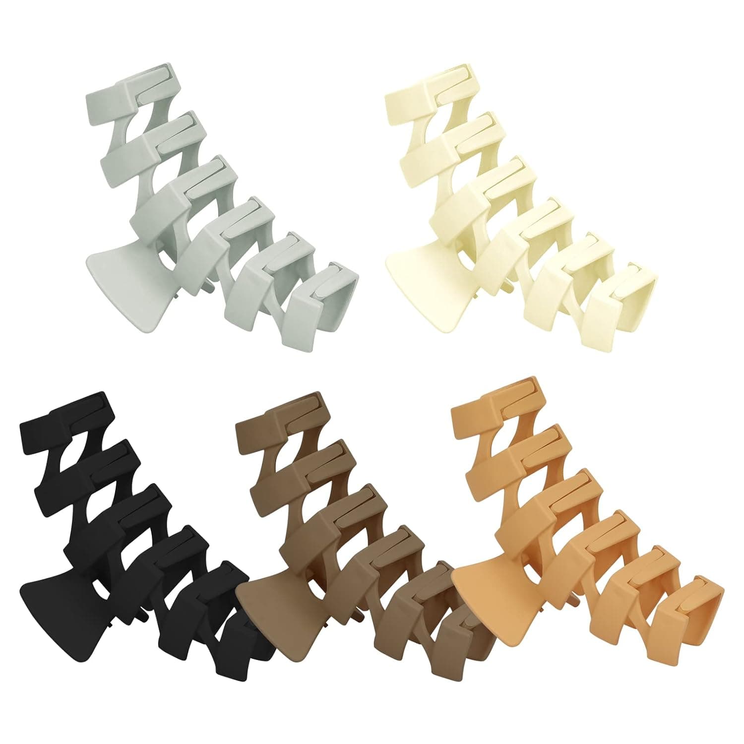 Unaone 5 Pack Hair Claw Clips, 4.48 Inch Vintage Matte Wavy Large Claw Clip for Thin Thick Hair, Strong Hold Non-Slip Hair Clips for Women Girls (Beige/Khaki/Light Green/Coffee/Black)