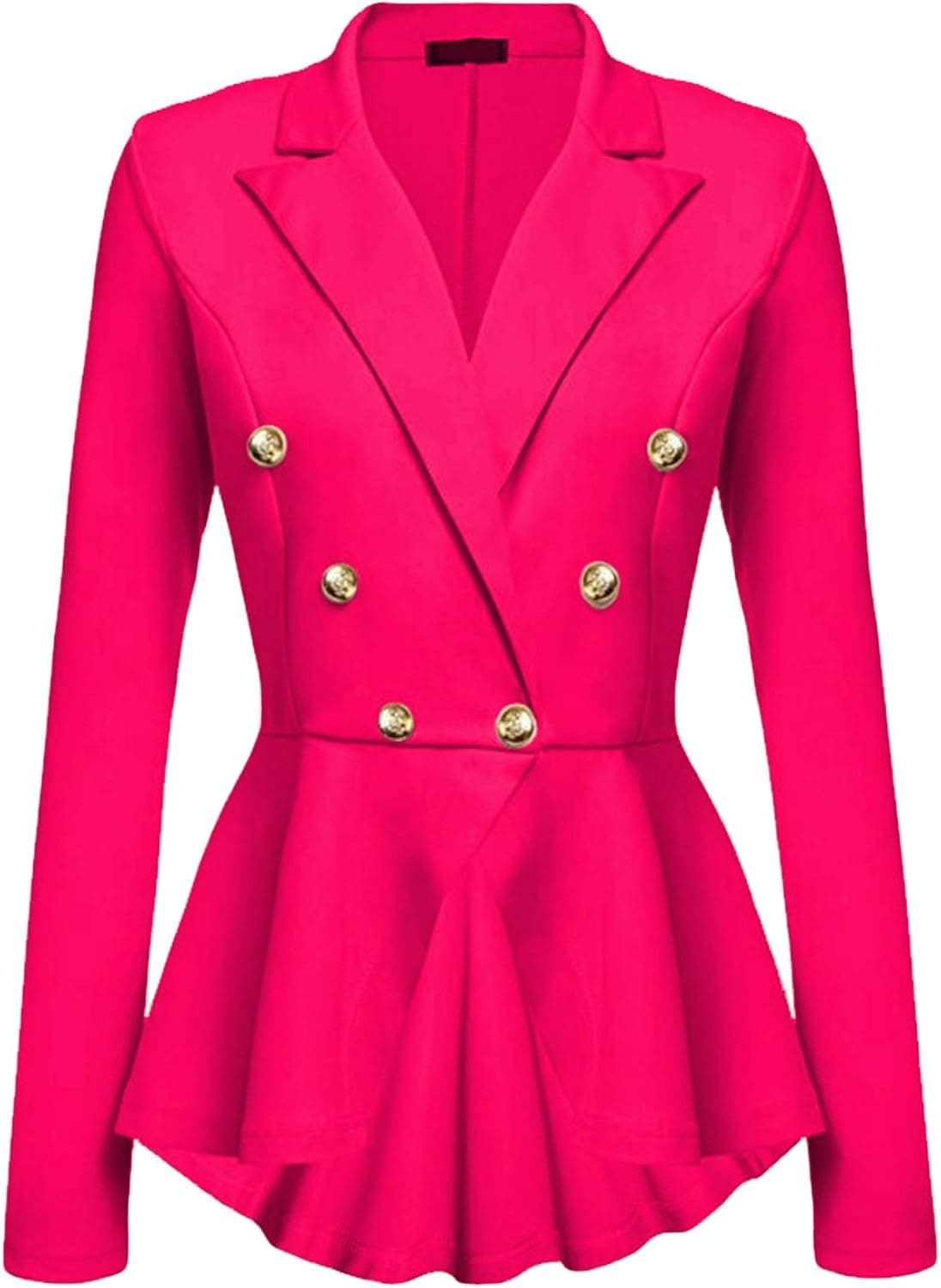 Cekaso Women's Peplum Blazer One Button Crop Frill Ruffle Hem High Low Work Blazer, Rose Red, USsize L=Tagsize XL