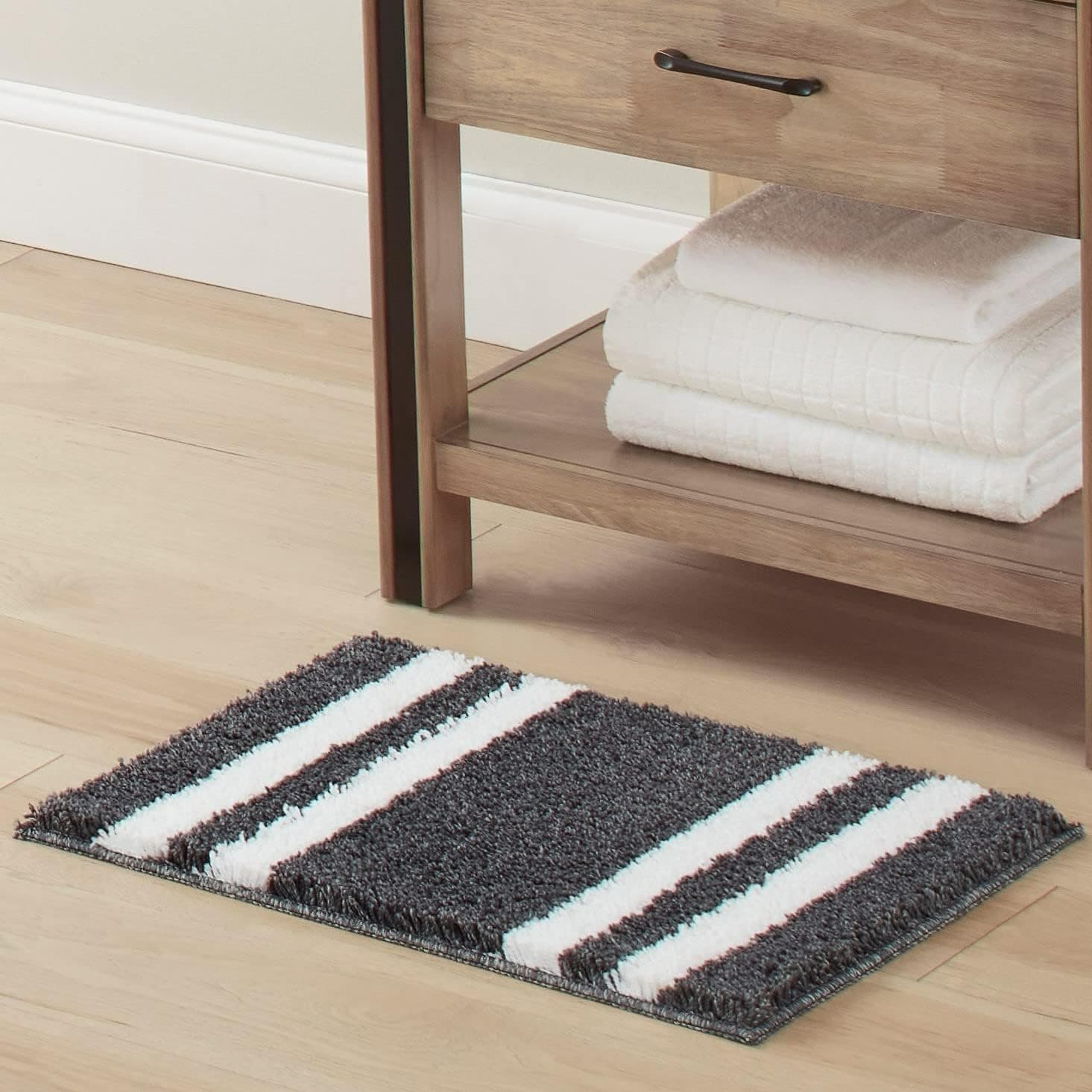 Lucky Brand Harden Striped Heathered Bath Mat, 2 Piece Set - 17" x 24" / 20" x 32", Dark Grey 2 Count