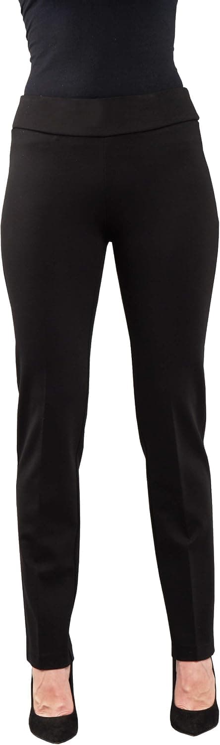Women's Pull-On Solid Black Ponte Straight Leg Pants