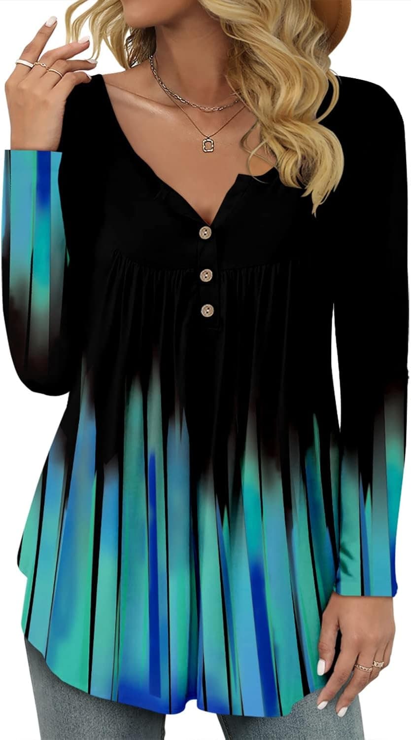 BETTE BOUTIK Womens Casual Henley Button Down Shirts Long and Sleeveless Tops Flare Flowy Tunic Blouses Tops