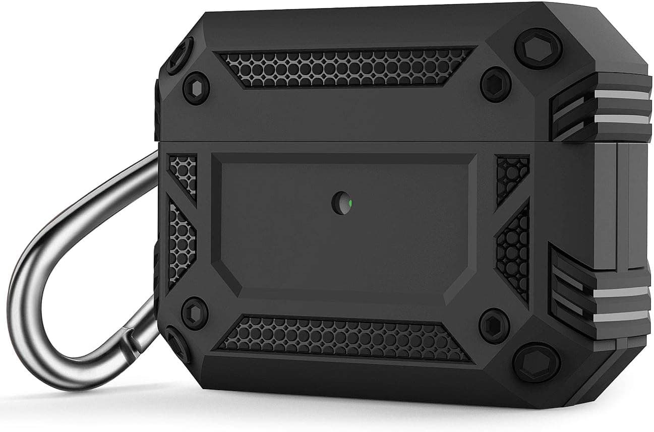 KIZUNA Airpods Pro Case Cover Full-Body Hard Shell Protective for Airpod Pro, Resistant Shock Skin Portable Design Wireless Charging for Men,Black [Front LED Visible]