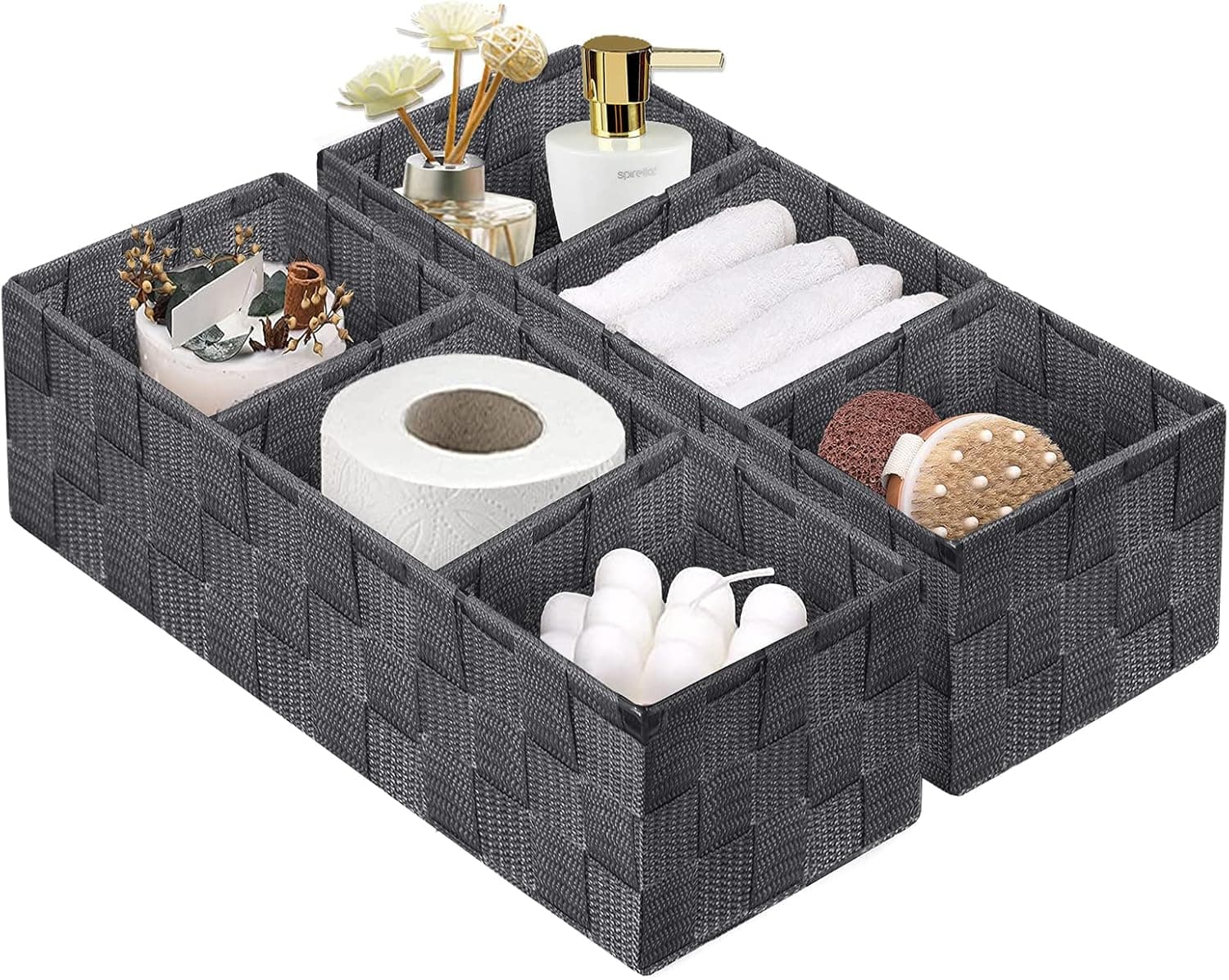 homyfort Woven Shelf Storage Tote Basket Bins Container, Storage Boxes Cube Organizer with Built-in Handles for Toilet，Bedroom, Bathroom,Office, Closet, Clothes, Kids Room, Nursery 2PK(Grey)