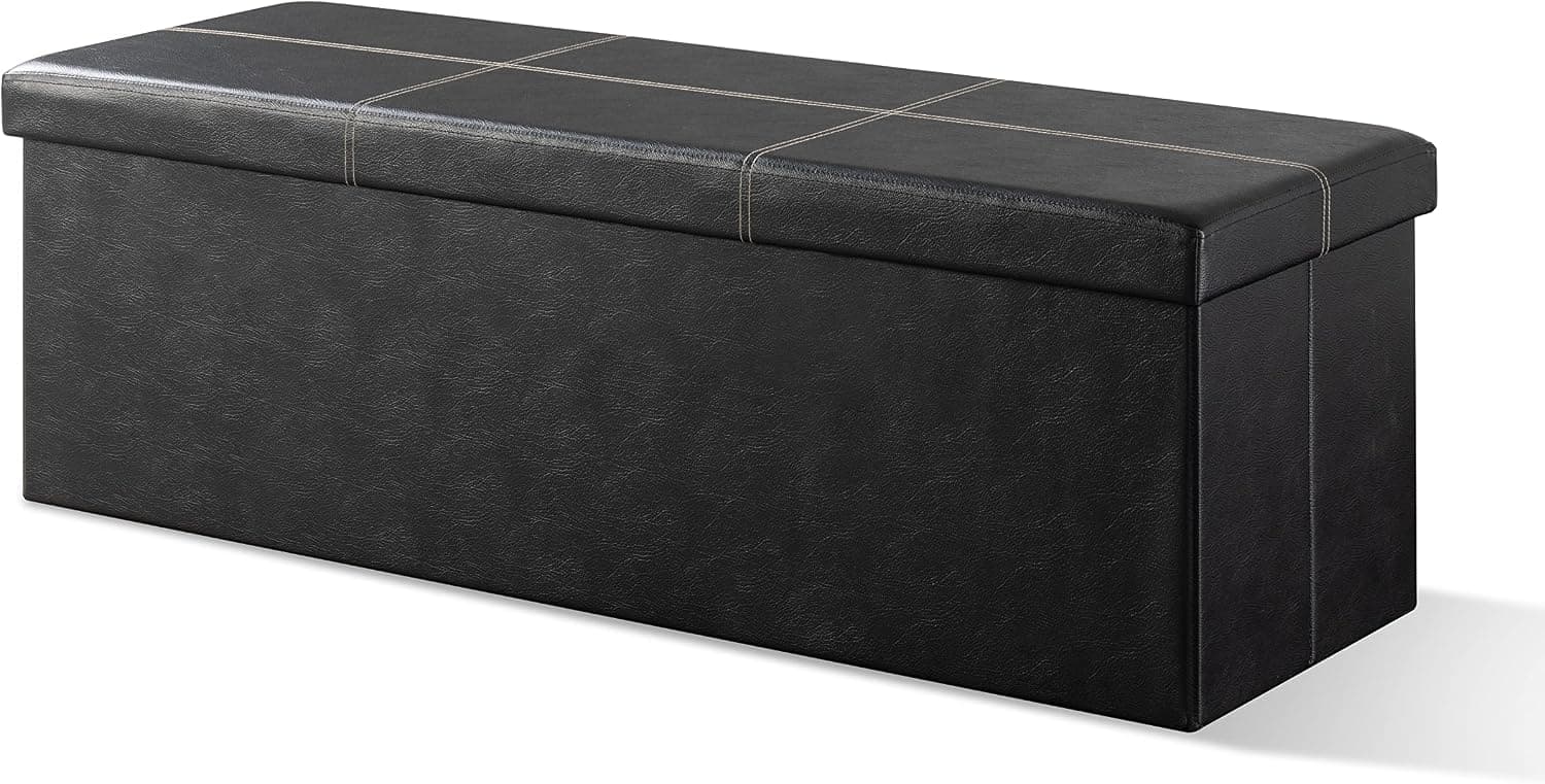 Otto & Ben 45" Storage Ottoman with SMART LIFT Top, Upholstered Line Bench, Foot Rest, Black