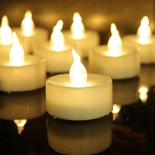 AGPtek 24 Pack Battery Flameless Led Tea Light Candle Realistic flickering Bulb with Time for Seasonal Festival Celebration, Electric Fake Candle in White and Wave Open