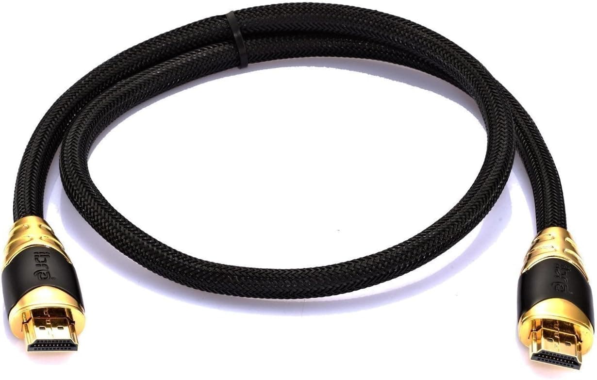 2.5ft HDMI High Speed Cable v2.0/1.4a 18Gbps 2160p 3D TV PS4 Sky HD 4K@60Hz Ultra HD Ethernet Audio Return Virgin BT PC Laptop Nylon Braided- IBRA Black Gold