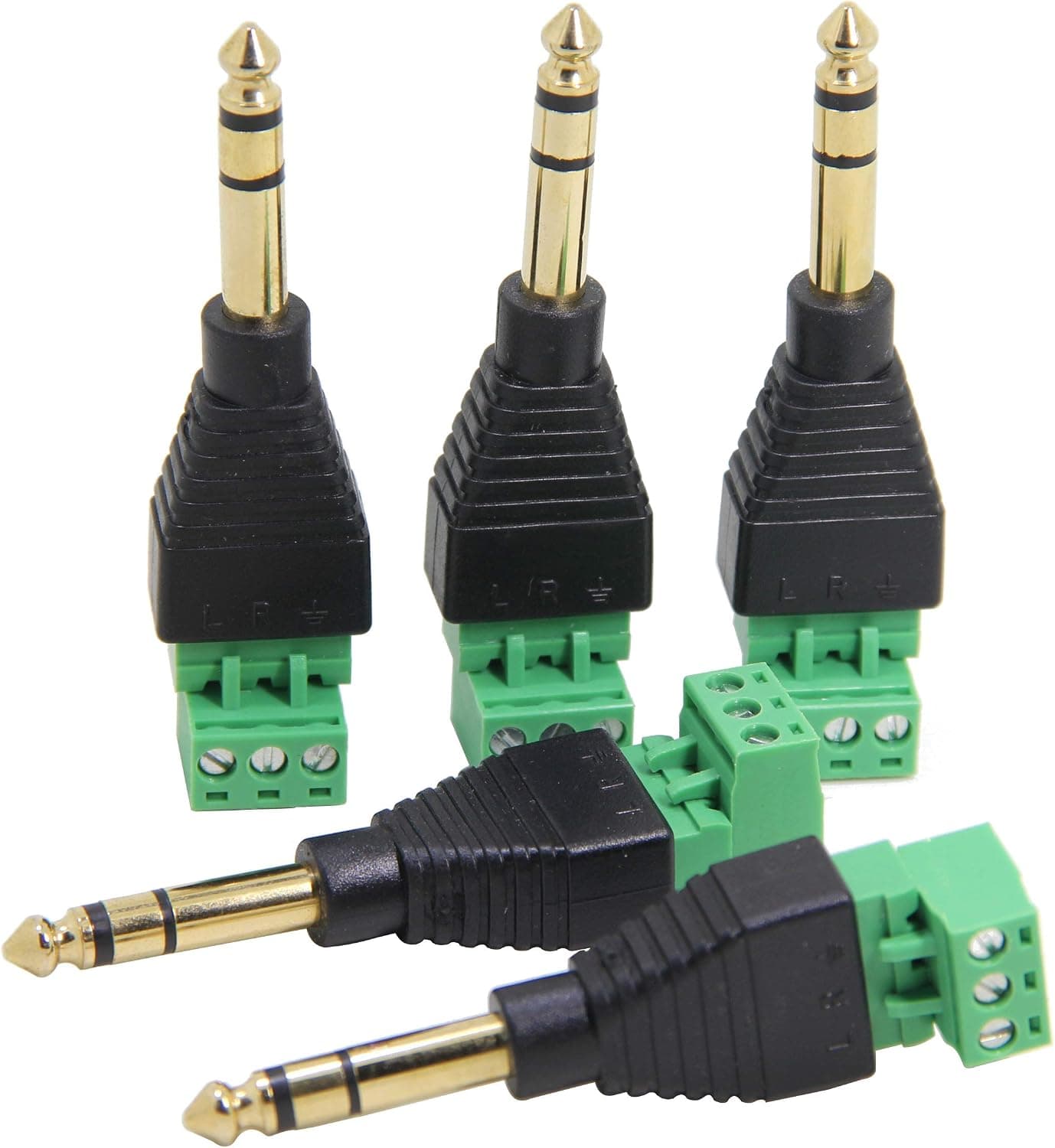 6.35 Stereo Solderless Connector, Ancable 5-Pack 1/4 Inch TRS Male Plug to Screw Terminal Adapter