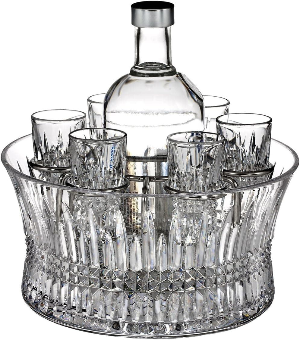 Waterford Crystal, Lismore Diamond Vodka Set in Chill Bowl with Silver Insert