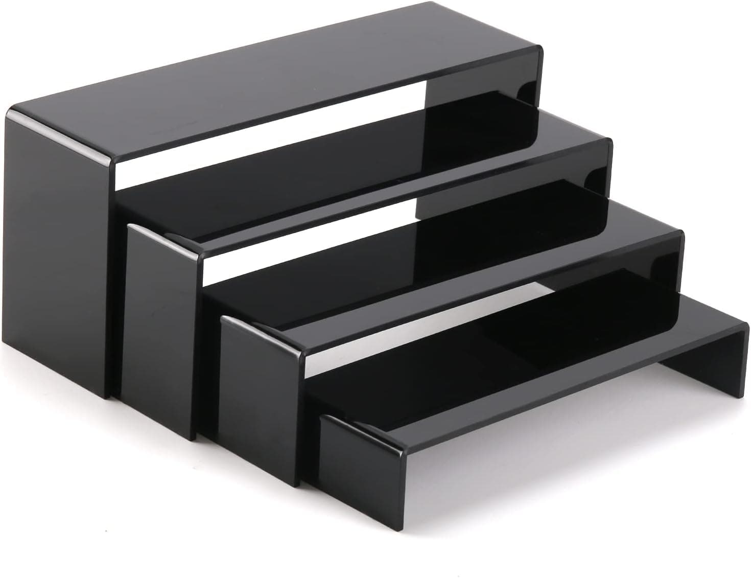 A+ DESIGN Acrylic Display Risers Suitable for Cupcake Retail Shoe Showcase Jewelry Funko Pop Figures (Black 4 Pack Set)