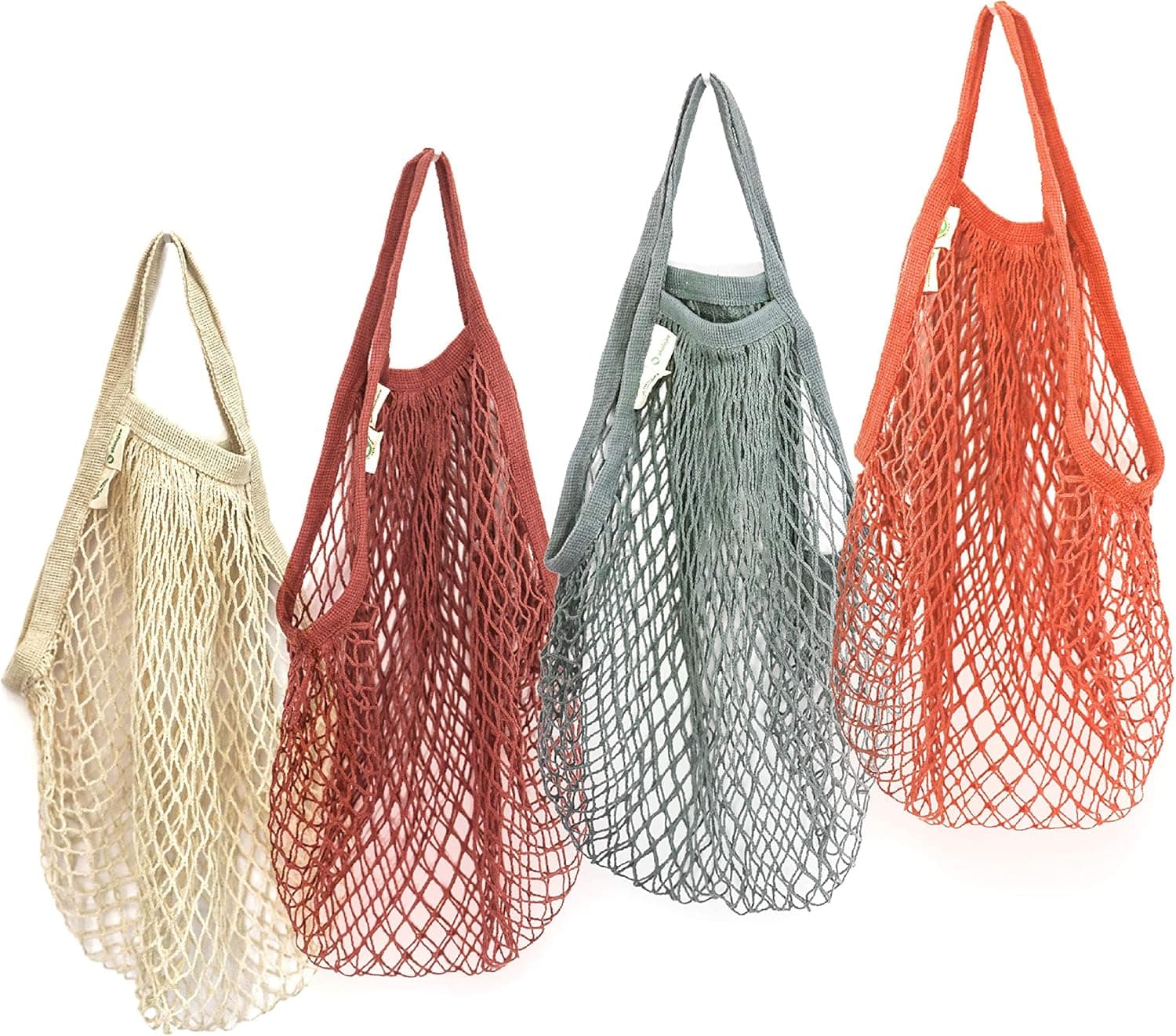 EKOLOJEE Reusable Grocery Shopping Bag, Fruits and Vegetable Net Bag, 4 Pack! Made from GOTS-Certified Organic Cotton String Washable Market Bag | Mesh Produce Bag Natural Color Combo Regular Handles