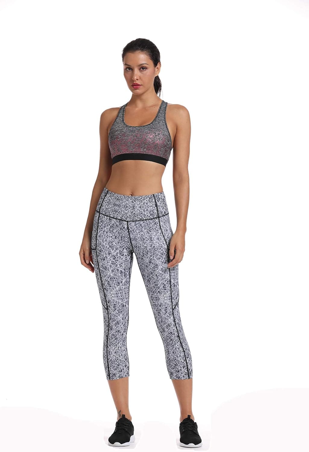 CLICLI Women's High Waisted Capri Leggings with Pockets (Brush line, M)