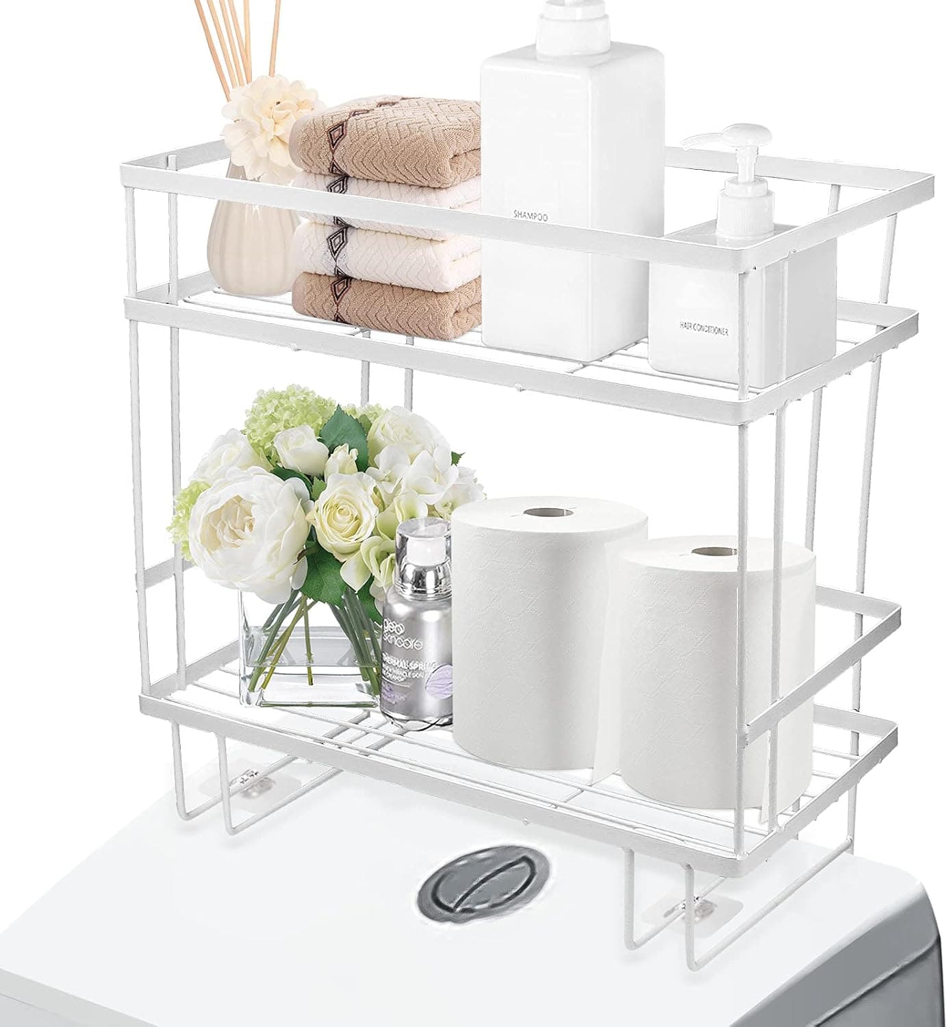 Jolensoy Over The Toilet Storage, 2-Tier Over Toilet Storage Shelf No Drilling Space Saver Bathroom Organizer for Paper Towels Shampoo (White)