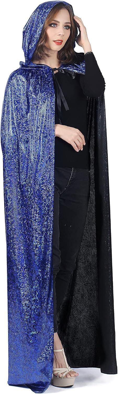 Qerhod Halloween Costume for Women Men,Unisex Full Length Hooded Shiny Robe Cloak Cape Cosplay Costume,Super Shiny