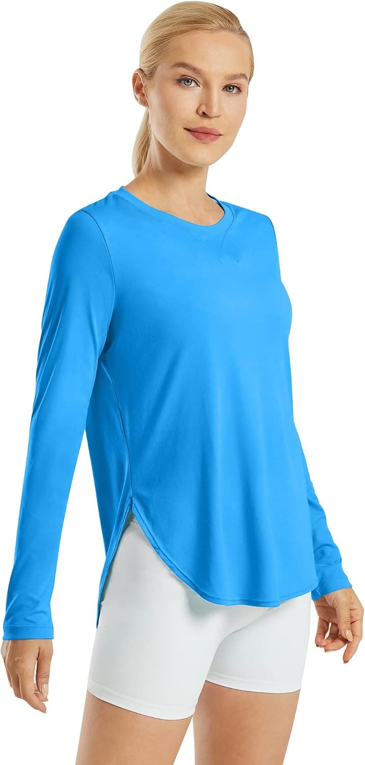 G4Free Women’s UPF 50+ UV Sun Protection Long Sleeve Shirts Hiking Outdoor Top Lightweight Quick Dry(Ocean Blue,M)