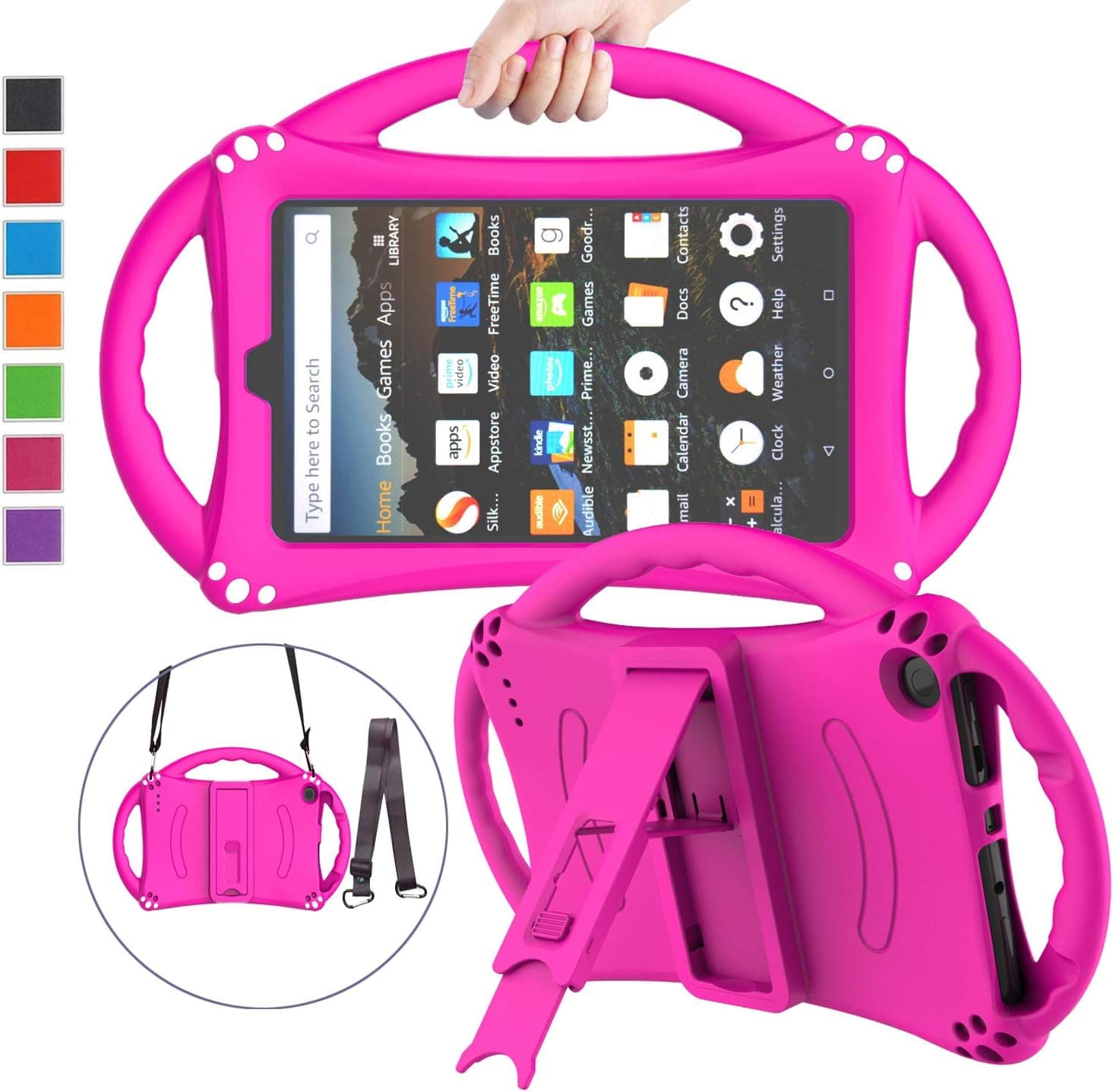 LTROP Fire 7 Tablet Case, All-New Fire 7 2019 Case, Fire 7 Kids Case - Shock Proof Protective Case for Fire 7 Tablet (Compatible for 9th Generation 2019/ 7th Generation 2017 / 5th Gen 2015) ，Hot Pink