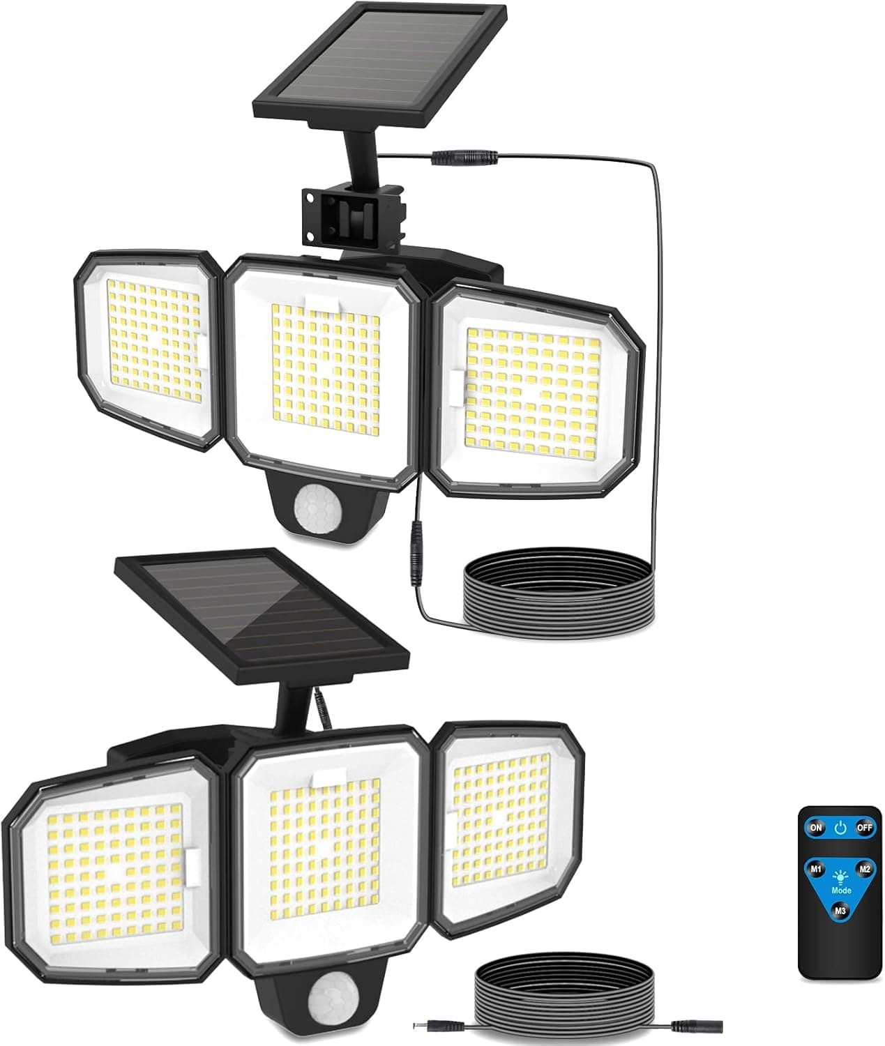 CEOTIS Solar Outdoor Lights, 3500LM 240 LED Motion Sensor Lights, 3 Heads IP65 Waterproof Security Flood Lights, Separate Solar Panel 270° Wide Angle Remote Control 3 Modes Wall Lights