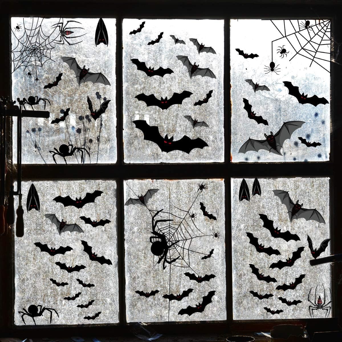 Halloween Bats Sticker Spiders Sticker Electrostatic Glass Window Scary Sticker Decorations Home Room（Black）