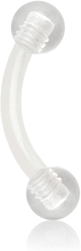 16g Clear Curved Barbell Bioflex Retainer with 3mm Screw-fit Ball (Eyebrow, Cartilage, Rook) (1 Piece) (1.2mm) TRL/16