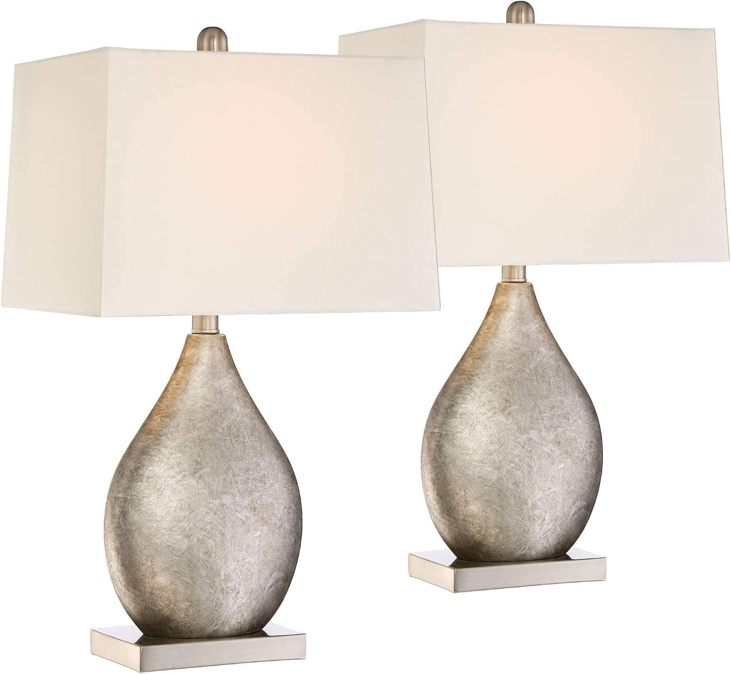 360 Lighting Royce Modern Table Lamps 24 1/2" Tall Set of 2 with Dimmers Silver Metal Teardrop Off White Tapered Rectangular Shade for Bedroom Living Room House Bedside Nightstand Office