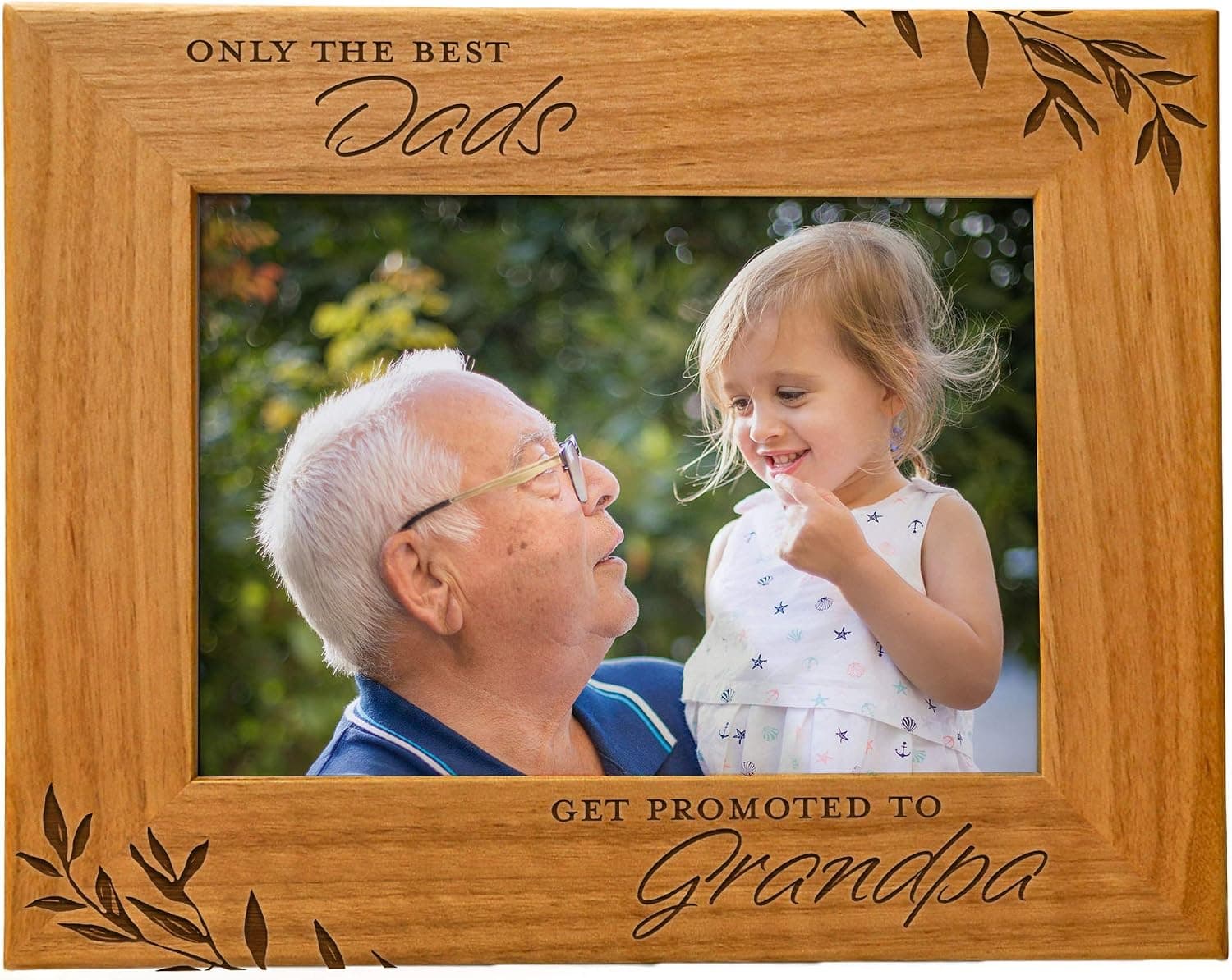 Only The Best Dads get Promoted to Grandpa, Engraved Natural Wood Photo Frame Fits 5x7 Horizontal Portrait for Grandpa, Grandparent's Day, Best Grandpa Ever, Grandfather Gifts, Grandpa & Me