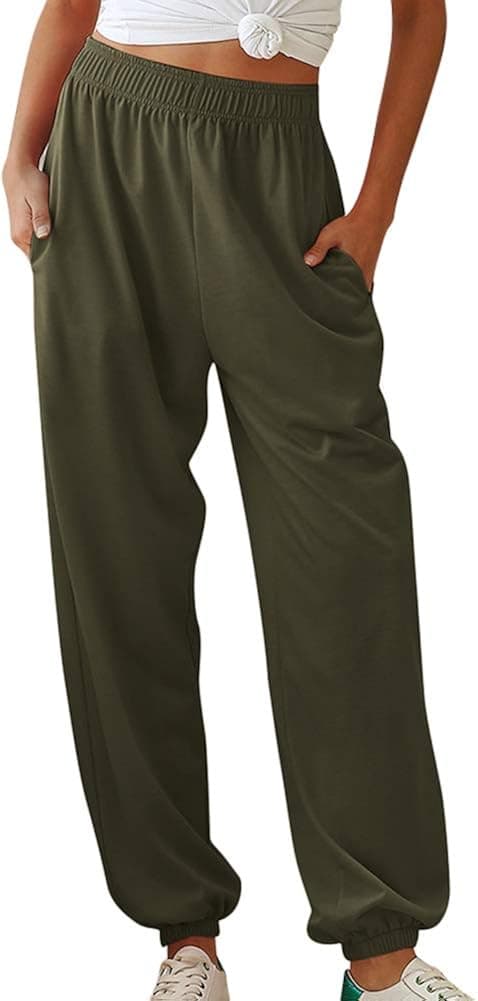 Women's Thin Sweatpants Pockets Sporty Gym Athletic Fit Jogger Pants Lounge Trousers for Warm Weather (Green, XL)