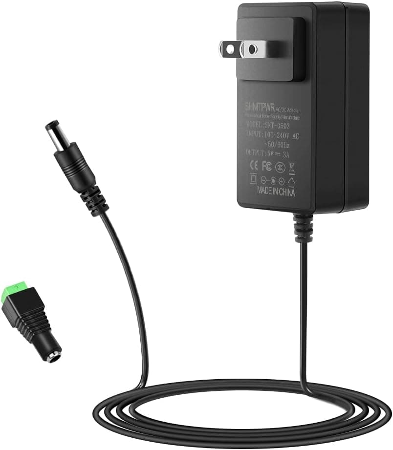 SHNITPWR 5V 3A Power Supply 100~240V AC to DC Adapter Converter 5 Volt 3 Amp 15W Transformer with 5.5x2.1mm Tip for WS2812B LED Pixel TV Box Raspberry Pi Arduino, Level VI Energy Efficiency