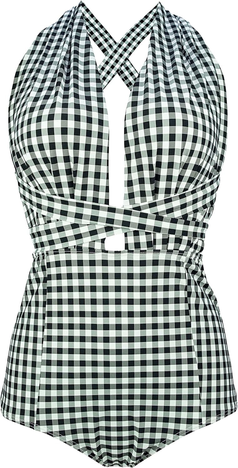 COCOSHIP Retro One Piece Backless Bather Swimsuit High Waisted Pin Up Swimwear(FBA)