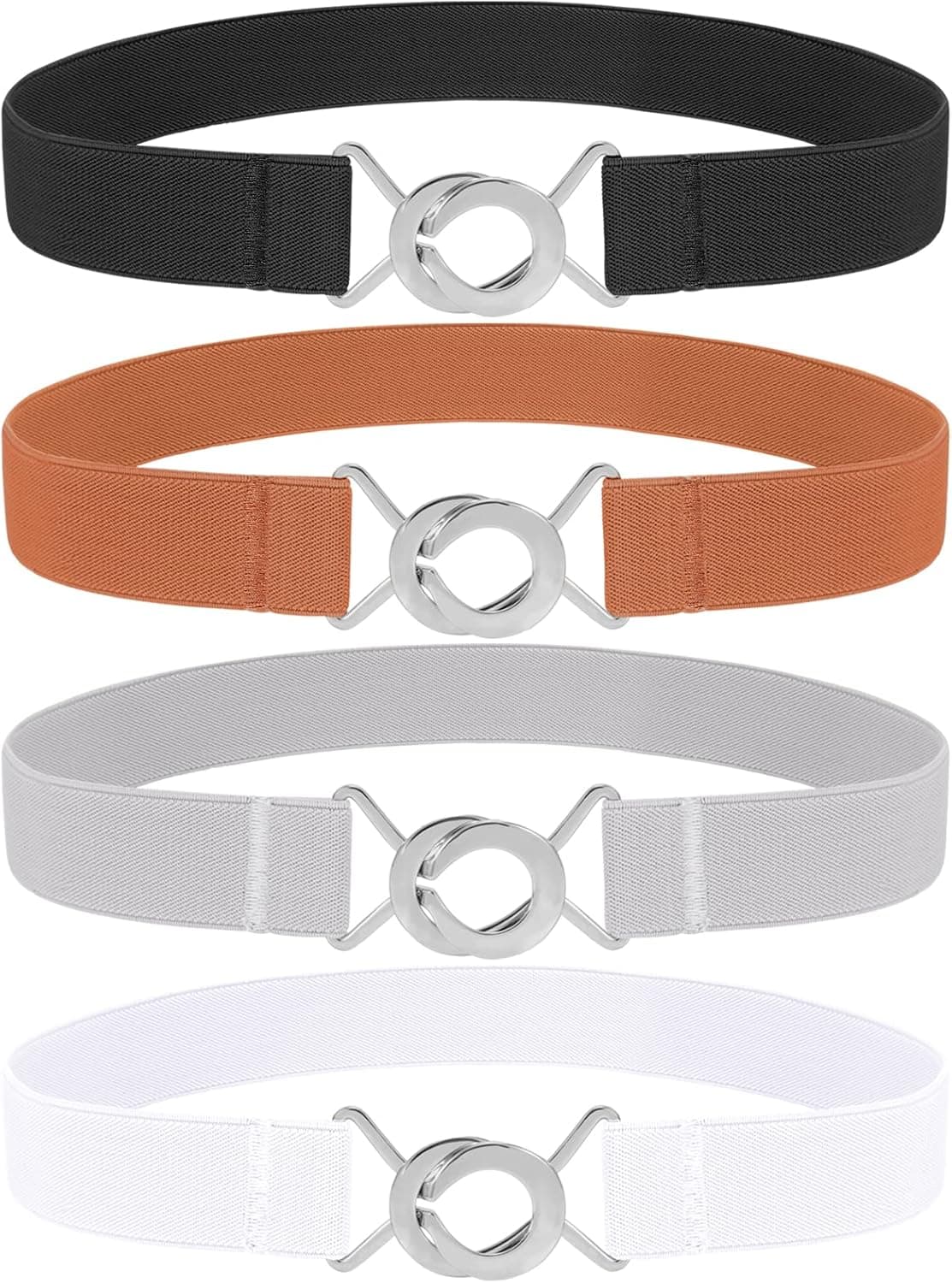 LEACOOLKEY Elastic Skinny Waist Belt for Dress Women Men No Show Stretchy Thin Belt for Jeans Pants Flat Buckle