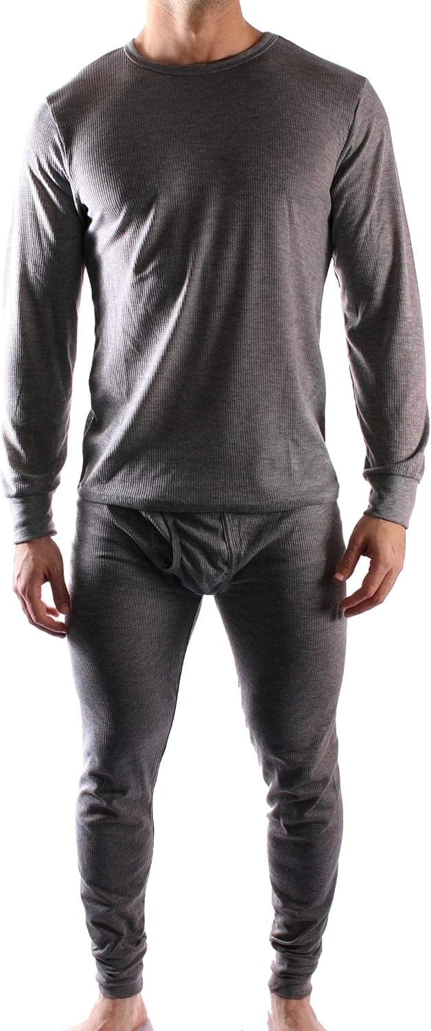 2 Piece Long Johns Top and Bottoms Waffle Knit Thermal Underwear Set for Men
