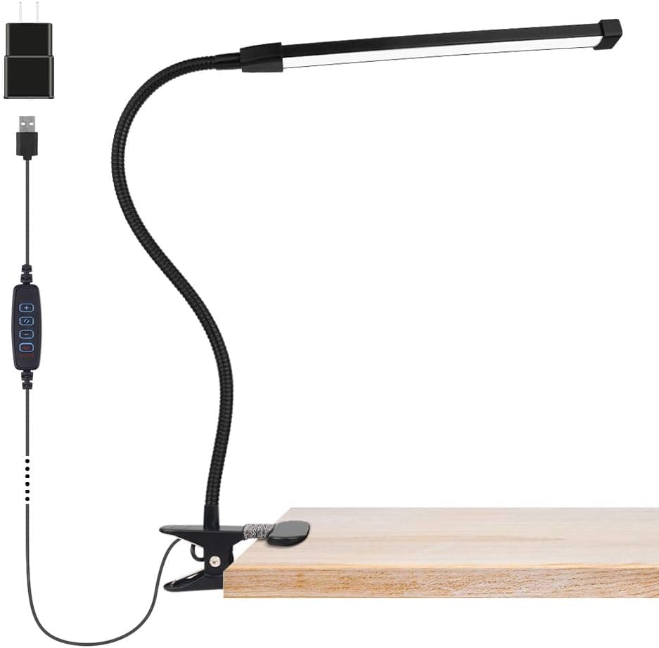 Qooltek Flexible Clip Desk Lamp Reading Light with 3 Color & 10 Brightness, Auto-Off & Memory Function, Clip on Light for Piano, Reading, Working, Relaxing Black