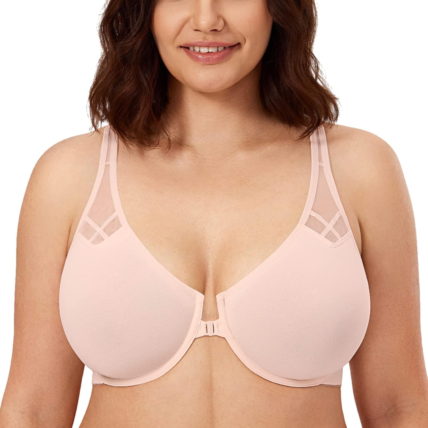 CALVENA Racerback Front Closure Bra for Women Plus Size Seamless Unlined Underwire Bra Plunge Comfort Bra