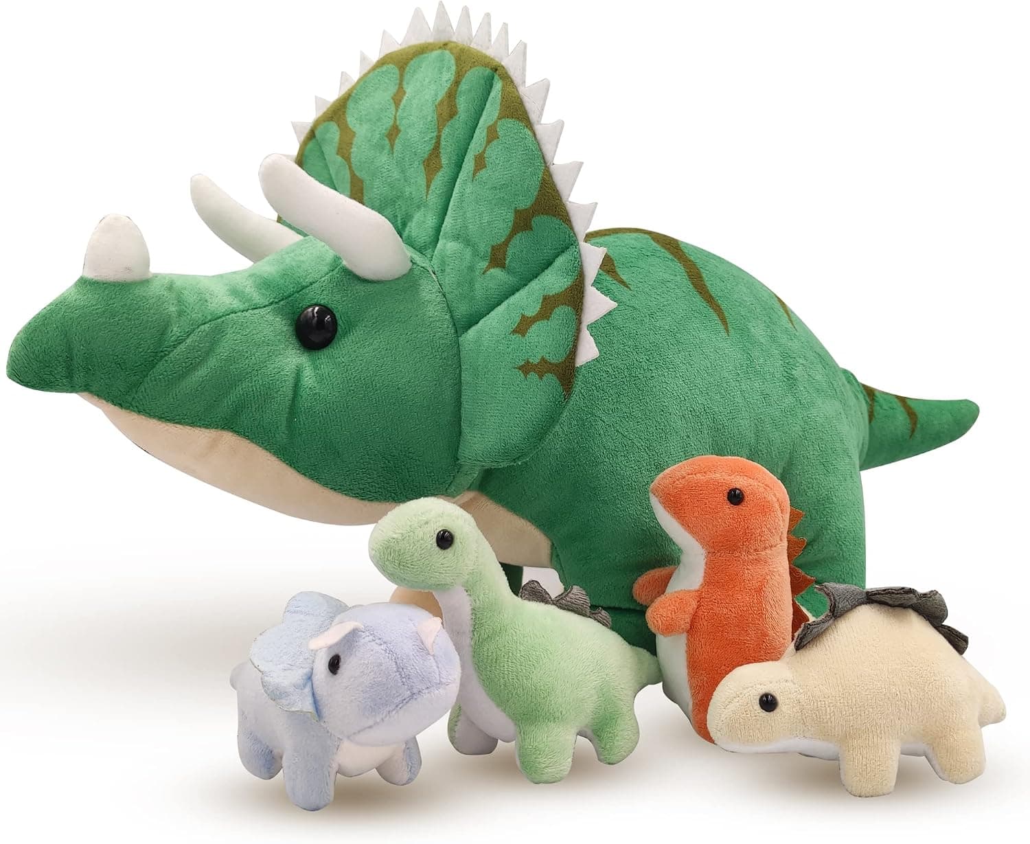 SUEMIA 16inch Dinosaur Stuffed Animals Toys - Dinosaur Gifts for Kids - 5 in 1 Plush Mommy Dinosaur PlaySet with 4 Babies Dinosaurs - Dinosaur Plush Gifts for Christmas Birthday Boys and Girls