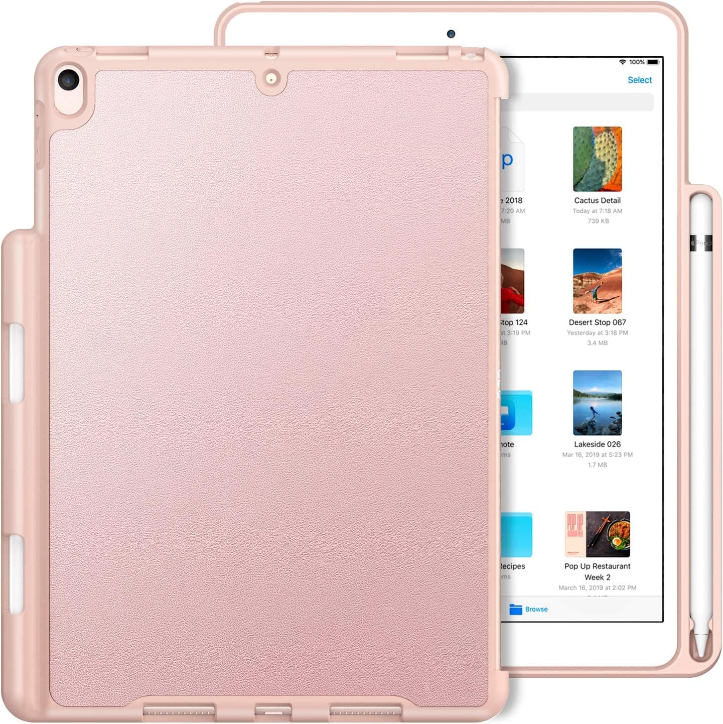 Fintie Companion Back Cover Case for iPad Air 3rd Gen 10.5" 2019 and iPad Pro 10.5" 2017 - Soft TPU Back Shell with Pencil Holder Match for Apple Smart Keyboard and Smart Cover (Rose Gold)