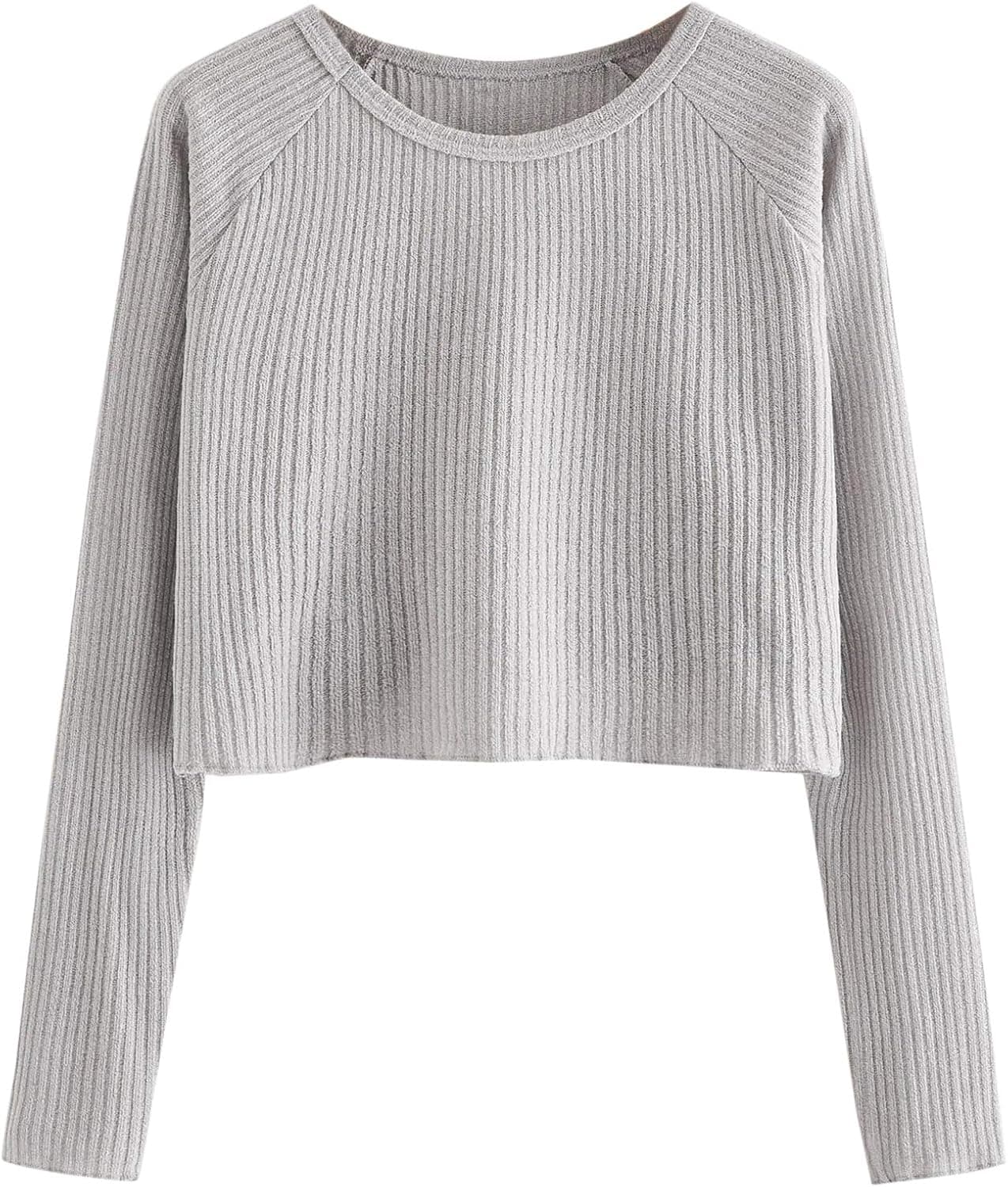 SweatyRocks Women's Casual Solid Ribbed Knit Raglan Long Sleeve Crop Top T Shirt