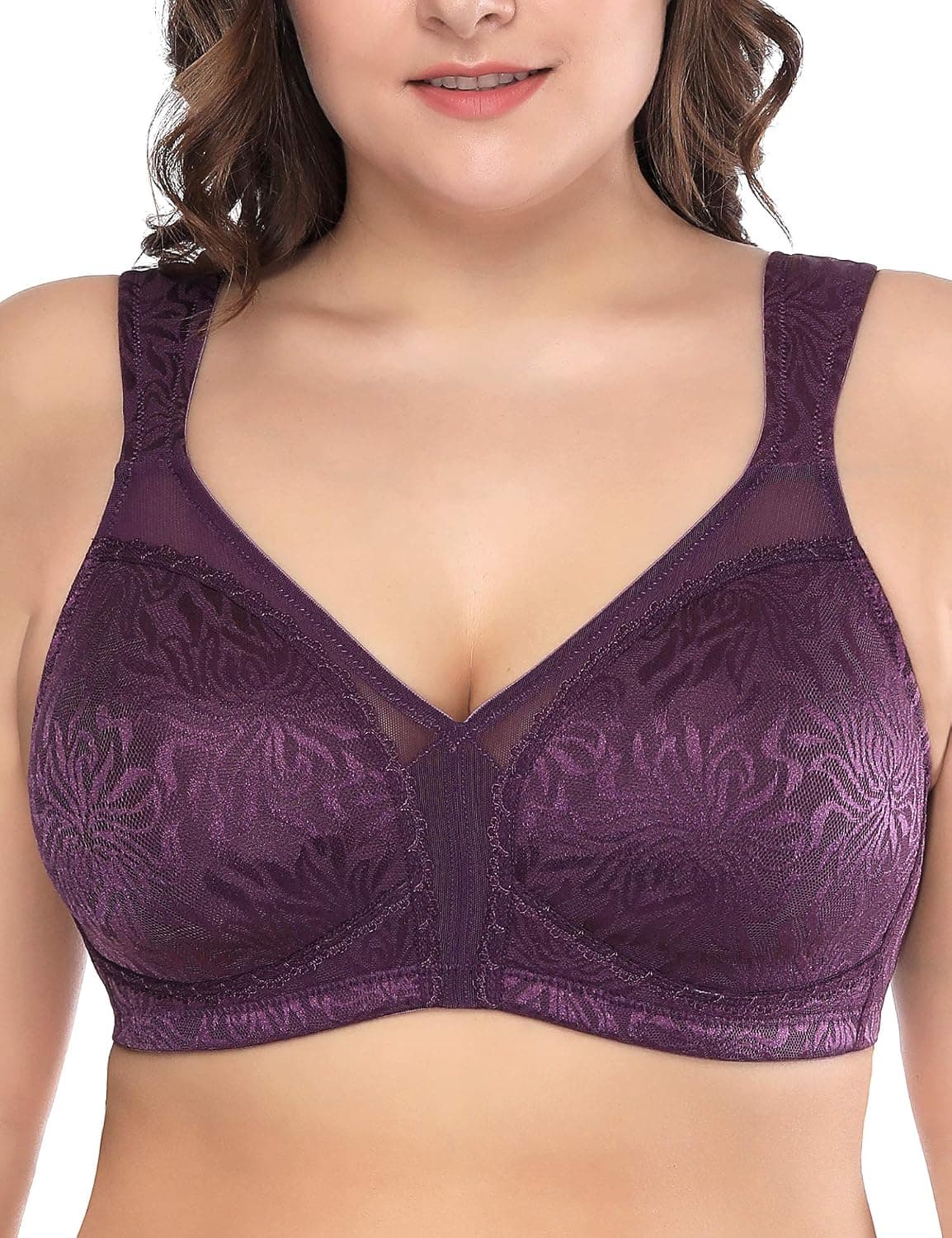 Deyllo Women's Full Coverage Plus Size Comfort Minimizer Bra Wirefree Non Padded