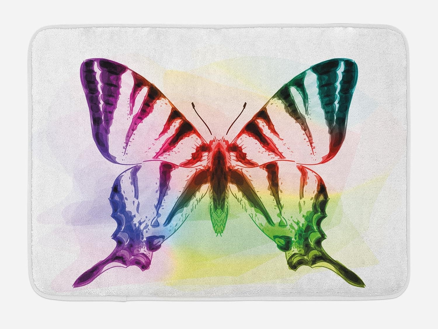 Ambesonne Swallowtail Butterfly Bath Mat, Butterfly with Rainbow Colors Fantasy Animal Dreamy Display, Plush Bathroom Decor Mat with Non Slip Backing, 29.5" X 17.5", Multicolor