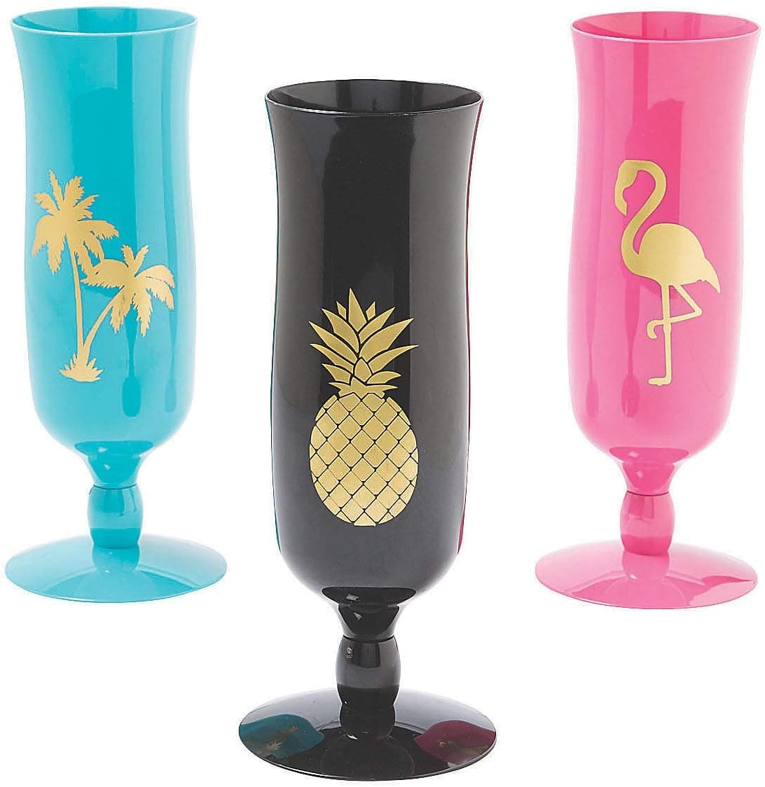 Plastic Hurricane Glasses, Set of 6 - Each holds 14 oz - Luau, Tropcal Pool and Mardi Gras Party Supplies
