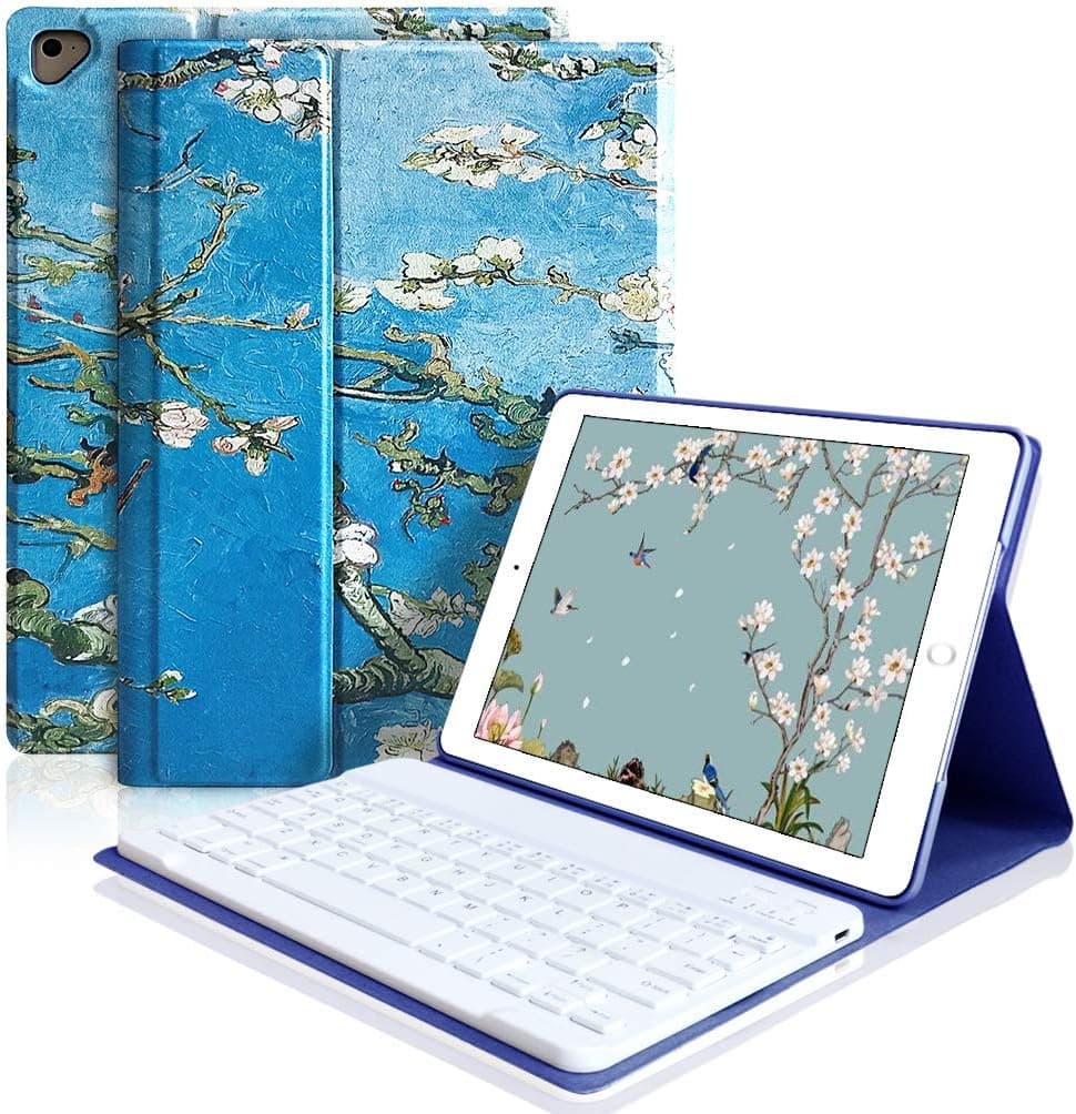 iPad Keyboard Case 9.7 for iPad 2018 (6th Gen), iPad 2017(5th,Gen), iPad Pro 9.7, iPad Air 1/2 Slim Leather Folio Cover with Wireless Bluetooth Keyboard (Blossom)